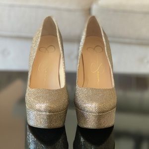 Jessica Simpson gold heels
